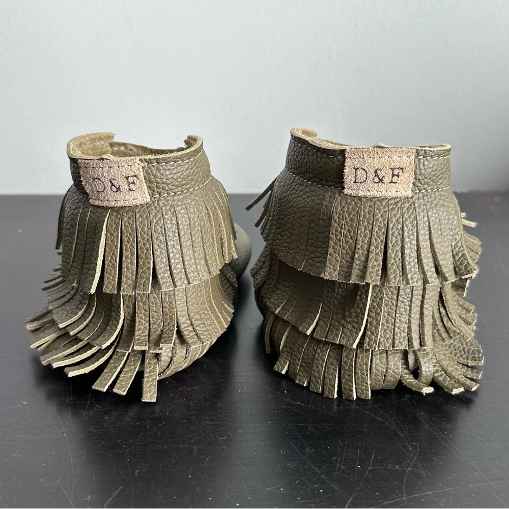 Duchess &‎ Fox Leather Fringe Boots Toddler 9 Olive Handmade Boho